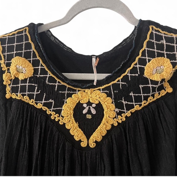 Free People Embroidered Blouse XS Black - Picture 3 of 6